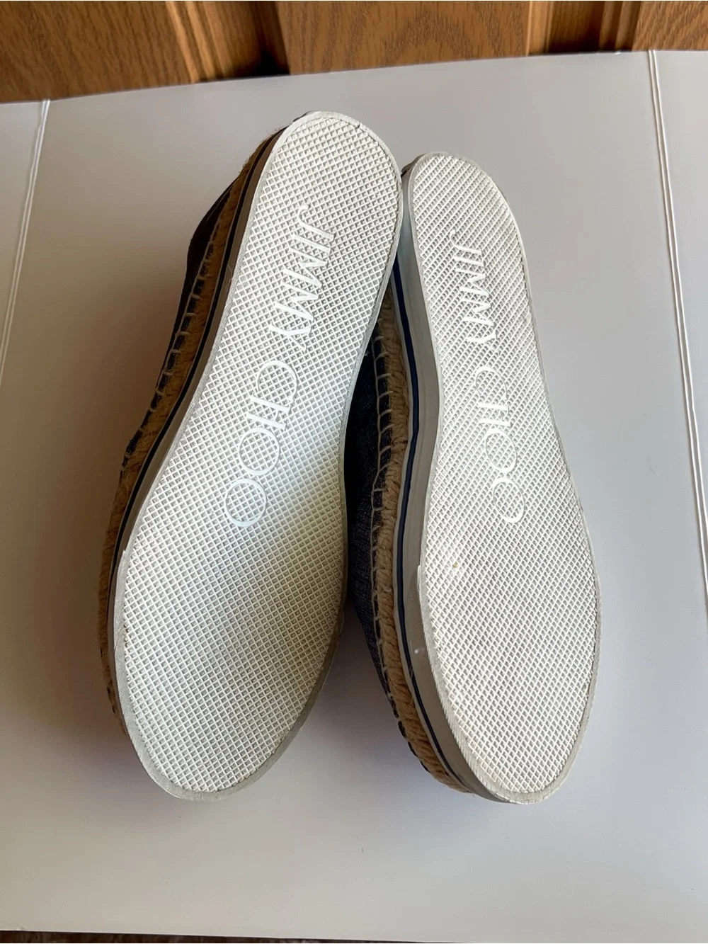 Jimmy Choo Denim Whipstitch Espadrille Flats Vacation Resort  Blue Gray EU 37.5